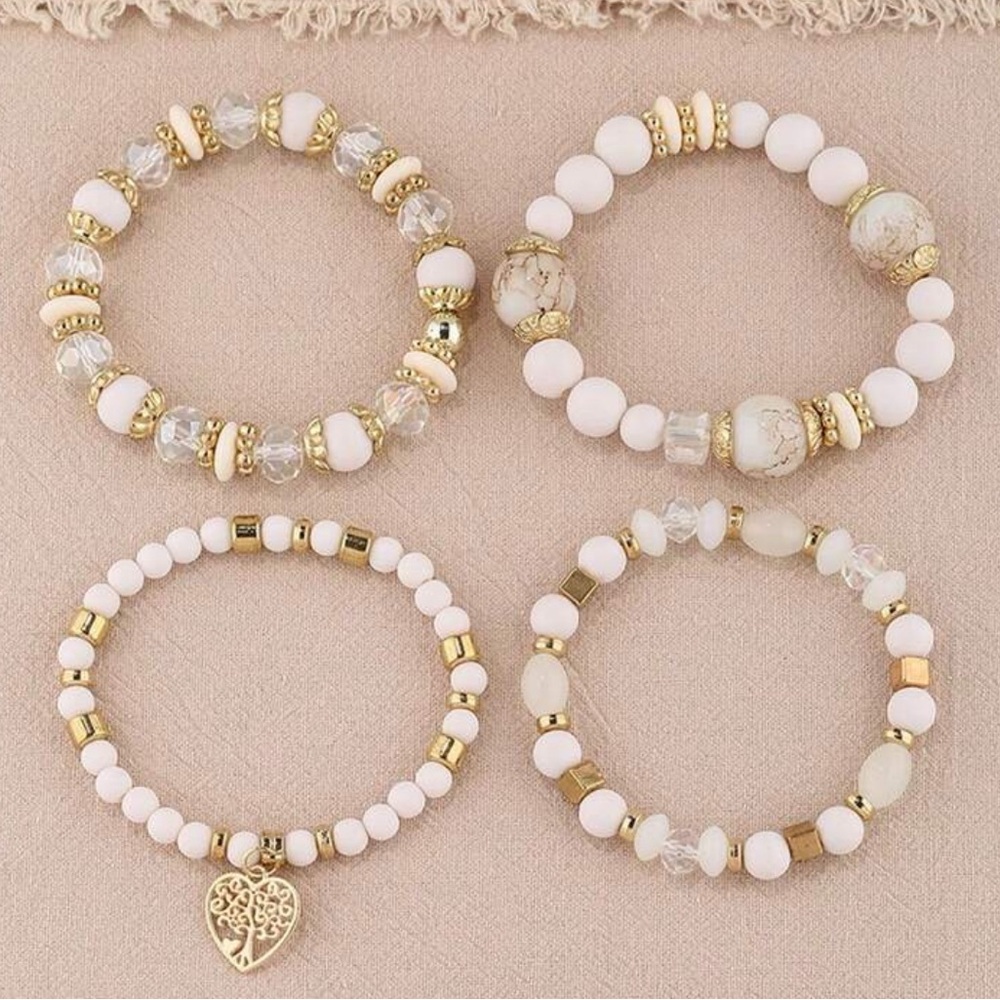 Elegant Gold and White Beaded Bracelet Set - Picture 5 of 5